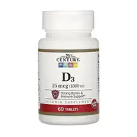Витамины и минералы 21st Century Vitamin D3 25 mcg, 60 таблеток