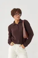 Тепла кофта-поло з накладною кишенею - коричневий цвет, ONE SIZE