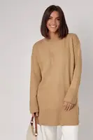 Жіноча в'язана туніка oversize із розрізами з боків - світло-коричневий цвет, ONE SIZE