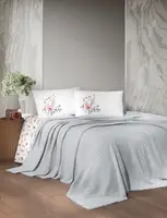 Постельное белье с летним пледом с бахромой First Choice Sole Pique Grey