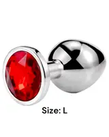 Металлическая анальная втулка Silver, red crystal размер L