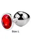 Металлическая анальная втулка Silver, red crystal размер L