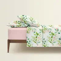 Двоспальна постільна білизна з простирадлом на резинці FLORAL LEAVES CS2
