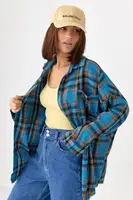 Сорочка в клітинку з необробленими краями - синій цвет, ONE SIZE