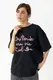 Трикотажна футболка oversize з написом - чорний цвет, ONE SIZE