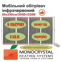 Обогреватель мобильный 60х250см/300Вт/220Вольт Monocrystal инфракрасный пленочный с защитой от перегрева МЭМ-300