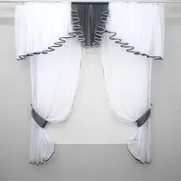 Кухонный комплект (150х170см.) шторки с ламбрекеном и подхватами. Цвет белый с графитовым. Код 103к 50-982
