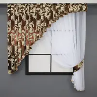 Кухонный комплект (150х170см.) шторка с ламбрекеном. Цвет белый с коричневым. Код 039к 52-0771