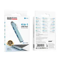 Переходник BOROFONE 4-in-1 converter (Type-C to USB2.0*3+USB3.0) FH1A |5Gbps|