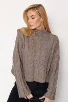 В'язаний  светр із косичками - кавовий цвет, ONE SIZE