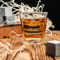 Стакан для виски квадратный "Drink whiskey", английский, Деревянная подарочная коробка с гравировкой