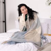 Плед мериносовий Love You Клітка 4499 140х200 см бежевий з блакитним