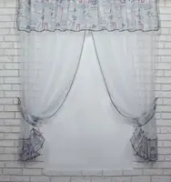 Кухонный комплект, (280х170см.) шторки с ламбрекеном и подхватами. Цвет белый с синим. Код 085к 50-436
