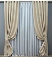 Комплект (2шт 1х2,7м.) штор, блекаут з фактурою "Льон мішковина". Колір холодний бежевий. Код 1080ш  31-455