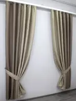 Комбіновані (2шт. 1,5х2,7м.) штори з тканини льон-блекаут. Колір темно-бежевий з бежевим. Код 014дк (825-292ш) 10-587