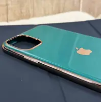 Силіконовий чохол для iPhone 11 Pro Max - Глянець з рамкою під метал, Зелений+Золото