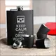 Набор черная фляга с рюмками "Keep calm and drink whiskey", Деревянная подарочная коробка с гравировкой