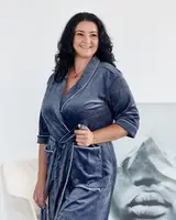 Женский Велюровый Халат c Кантом Батал 704 - Графит (2XL - 4XL) 4XL