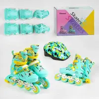 Роликові ковзани із захистом "Skates". Розмір 35 - 38, PU колеса, світяться. Turquoise (141126)
