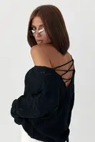 Ажурна кофта зі шнурівкою на спині - чорний колір, ONE SIZE