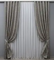 Комплект (2шт. 1,45х2,7м.) жакардових штор "Magic". Колір хакі. Код 1609ш 33-0464