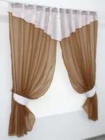 Кухонний комплект, (290х170см.) шторки з ламбрекеном і підхватами. Колір коричневий з білим. Код 084к 59-636