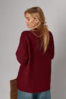 Жіночий довжини в'язаний джемпер oversize - бордо колір, M