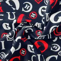 Ткань штапель Бренди Gucci темно синій, Написи