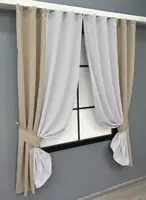 Комплект (2шт. 1,3х1,7м.) коротких штор, блекаут. Колір бежевий із світло-сірим. Код 032дк 12-0084