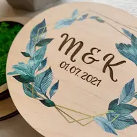 Коробка для обручок з мохом, весільна підставка під обручки, іменна скринька з дерева на розпис дерев'яна коробочка з гравіюванням
