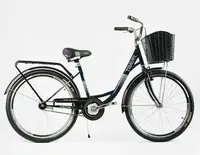 Велосипед городской 26" Corso Travel, односкоростной, стальная рама, корзина, багажник. Dark green (154454)