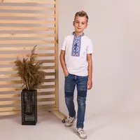 Вишиванка Moderika Зорян біла з синьою вишивкою 92