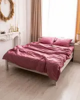 Постільна білизна євро Dushka Home Страйп сатин 20526 200х220 см рожева