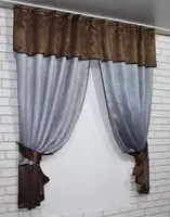 Шторки (280х170см.) з ламбрекеном і підхватами. Колір коричневий з сірим. Код 073к (157-094ш)