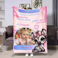 Плед 3D з метрикою Метрика для дівчинки Маленька Зебра 1 фото 32783 80х100 см