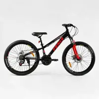 Велосипед Спортивный Corso 24". "FENIX", 21 скорость, алюминиевая рама 11’’, переключатели Saiguan. Black and Red (138034)