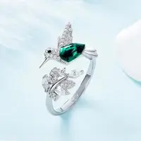 Женское серебристое кольцо птичка колибри код 2373