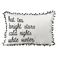 Подушка из мешковины с помпонами Hot tea bright stars cold nights white winter 45x32 см (43PHBP_22NG005)