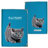 Обложка на паспорт Котёнок на синем фоне (ткань)