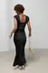 Длинное атласное платье с вырезом на спине – черный цвет, M (есть размеры)