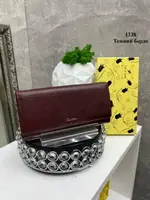 Натуральна шкіра Темний бордо - стильний великий вмісткий жіночий гаманець на кнопці у коробці,19х10 см 1338