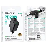 Адаптер сетевой Borofone Ilustre charger with digital display BA96A |1USB/1Type-C, 20W/3A, PD/QC|