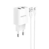 Адаптер мережевий BOROFONE Micro USB Cable Powerway dual port charger set BA53A | 2USB, 2.1A |
