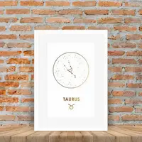 Постер "Зодиак: Телец" фольгированный А3, Белый-золотой, А3, английский