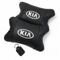Автодушки 2 шт на подголовник Kia/Киа, натуральная кожа, черные, Подголовник для авто с комфортом