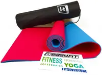 Коврик для йоги и фитнеса EasyFit TPE+TC 6 мм двухслойный + Чехол красный с голубым