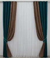 Комбіновані (2шт.1,35х2,8м.) штори, мікровелюр. Колір коричневий з темно-бірюзовим. Код 014дк (836-1095ш) 10-750