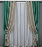 Комбіновані (2шт. 1,5х2,7м.) штори, "Льон Мішковина". Колір бірюзовий з світло-кавовим. Код 014дк (111-113ш) 11-0011