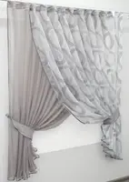 Кухонний комплект 330х170см. , шторки з підв'язками "Дует" Колір сірий з білим Код 060к 50-843
