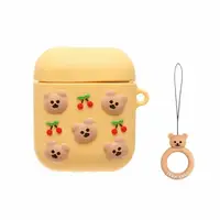 Чехол для AirPods 2/1 series - Bear & Cherry, силиконовый, Желтый
